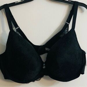 Auden Bra laced underwire lightly lined Balconette coverage black.46DDD